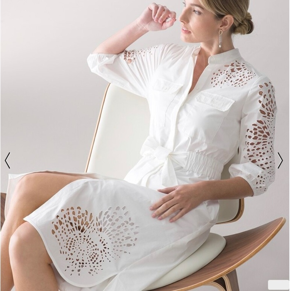 NWT White House Black Market White Eyelet Poplin Shirtdress Size 4